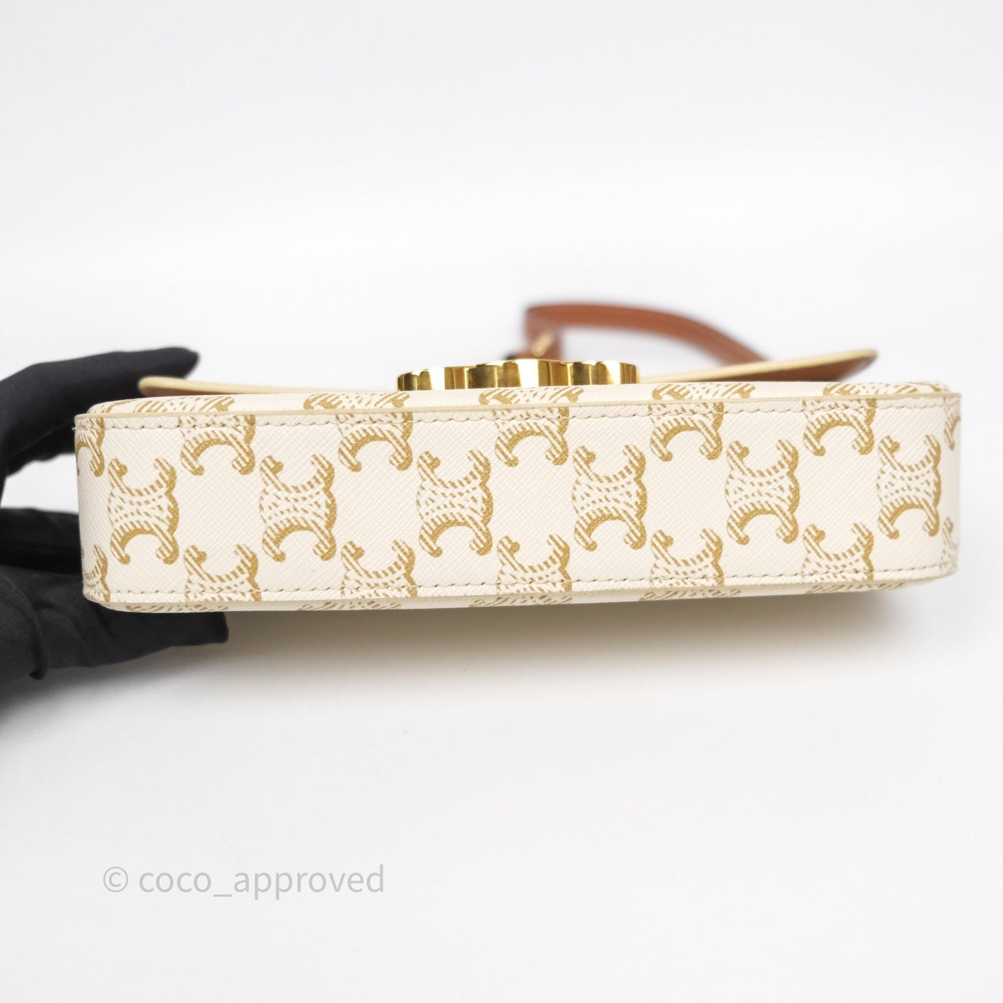 Celine Triomphe Shoulder Bag White Calfskin Triomphe Canvas