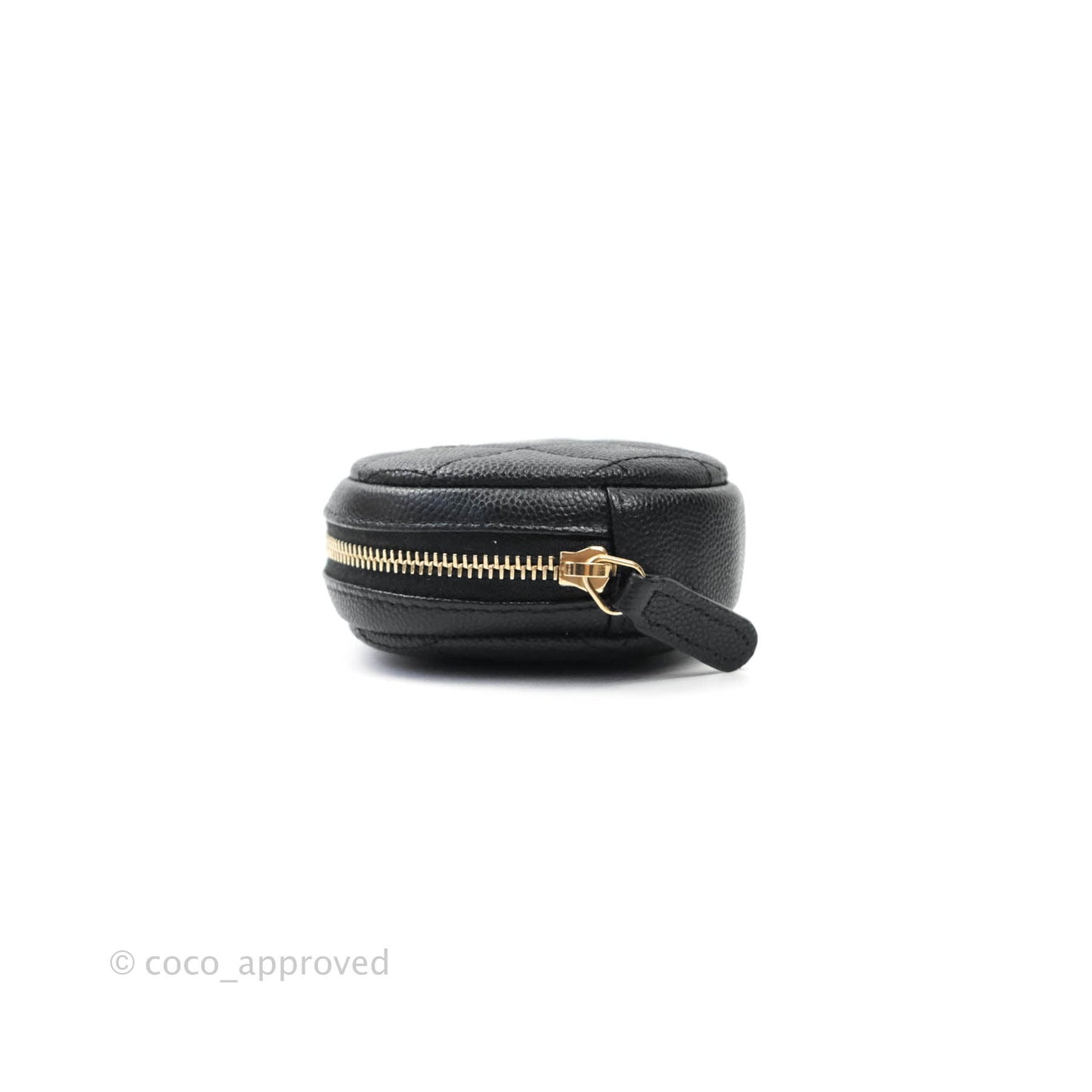 Chanel CC Round Coin Purse Black Caviar Gold Hardware