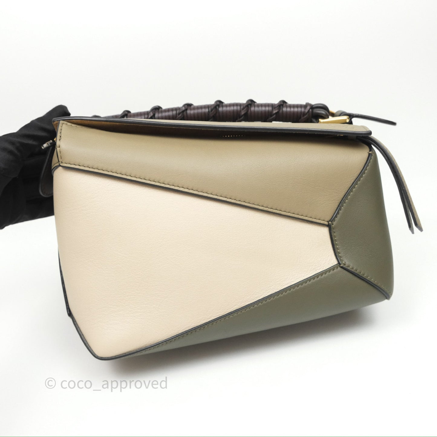 Loewe Small Puzzle Edge Bag Laurel Green/Light Oat Calfskin