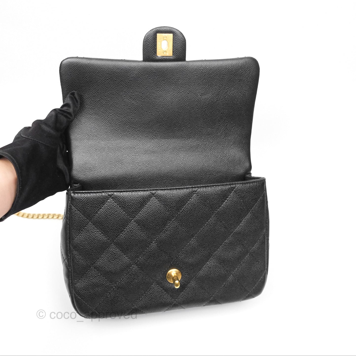 Chanel Large Flap Bag Heart Adjustable Chain Black Caviar Aged Gold Hardware