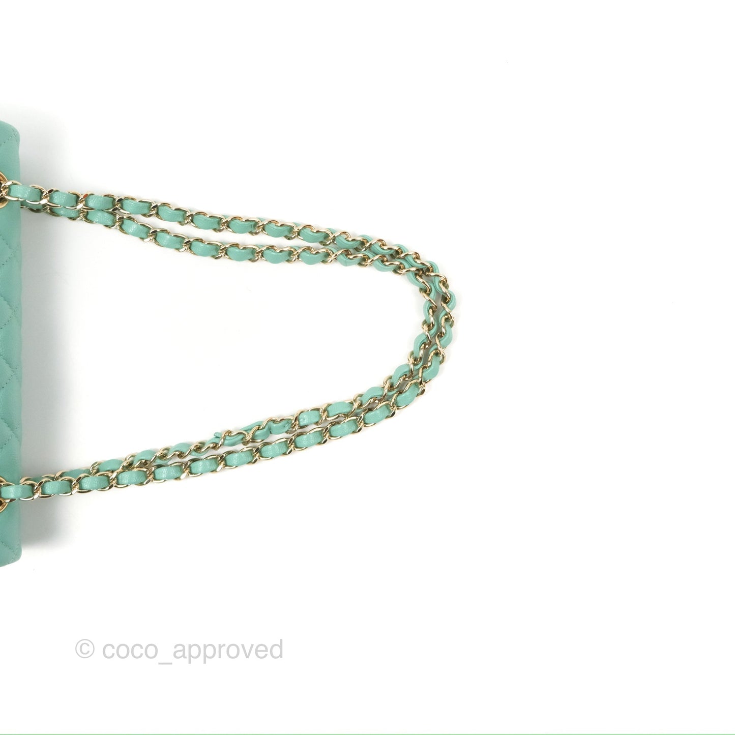 Chanel Small Classic Quilted Flap Tiffany Green Caviar Gold Hardware