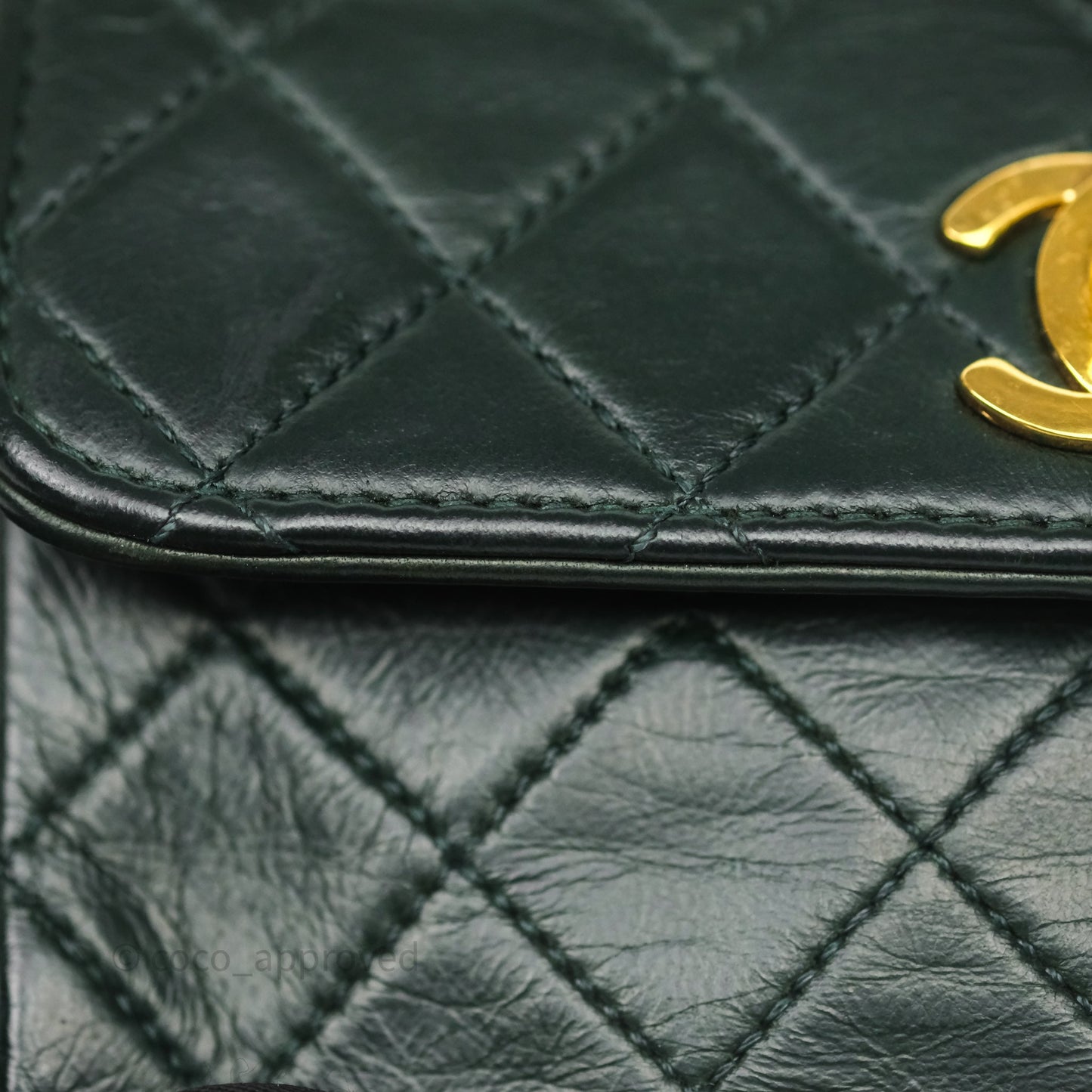 Chanel Vintage Mini Flap Bag Dark Green Lambskin Gold Hardware