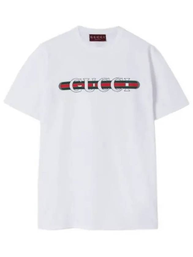Luxury Gucci Trending 2025 Web Print Cotton Short Sleeve T-Shirt White