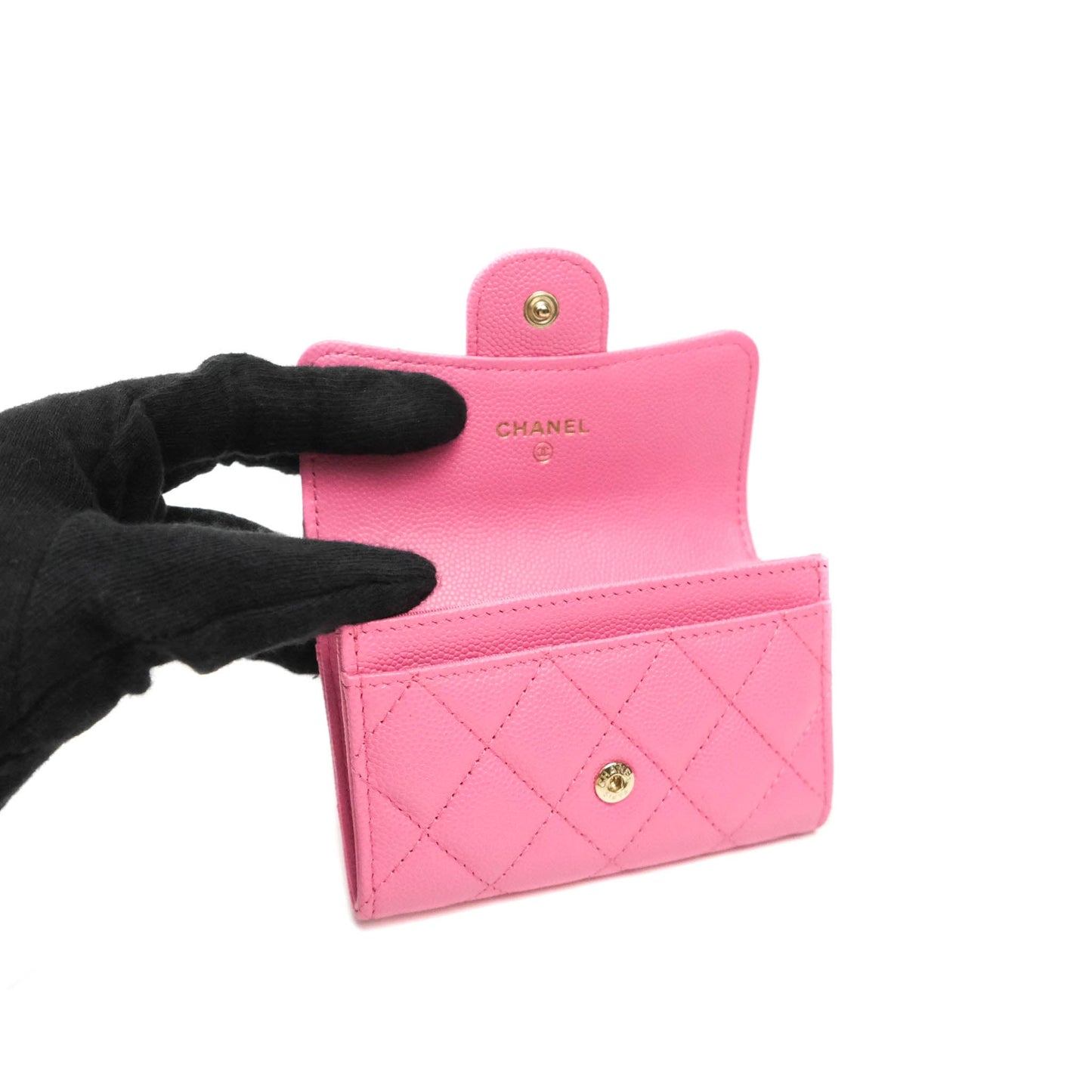 Chanel Caviar Quilted Flap Card Holder Pink Gold Hardware