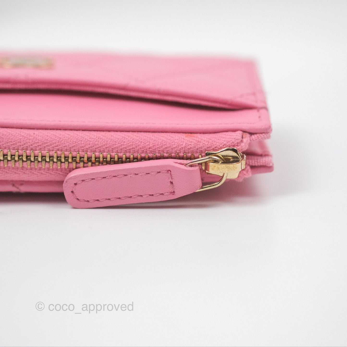 Chanel Quilted Zip Card Holder Pink Lambskin Gold Hardware 23S