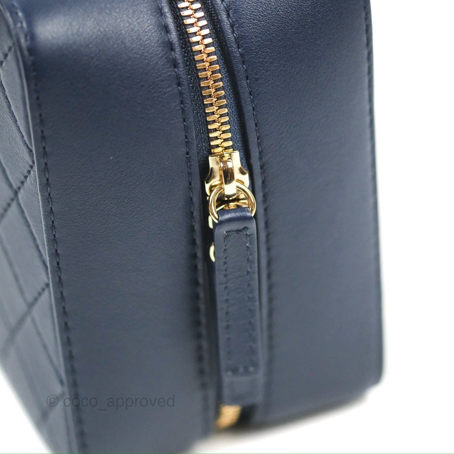Chanel Quilted Travel Kit Vanity Case Navy Calfskin Gold Hardware