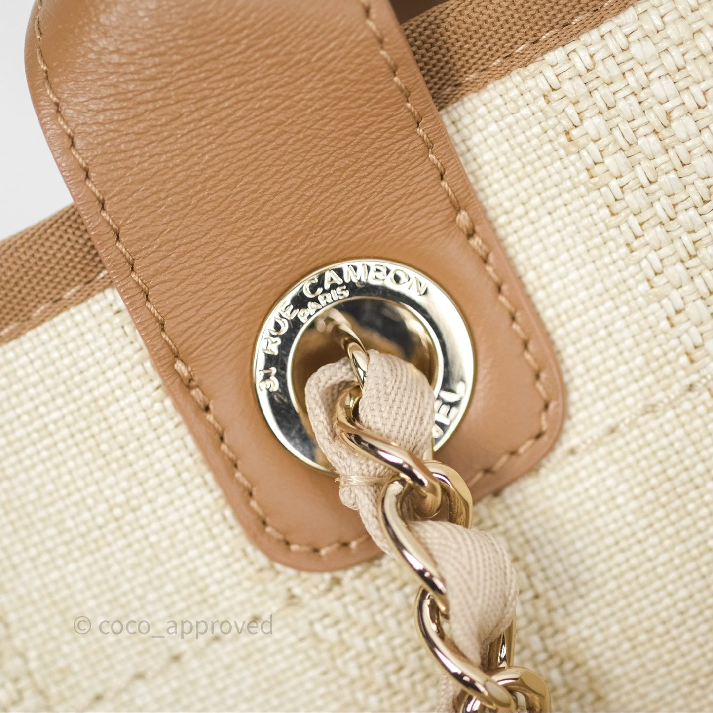 Chanel Large Deauville Beige Brown Tweed Gold Hardware