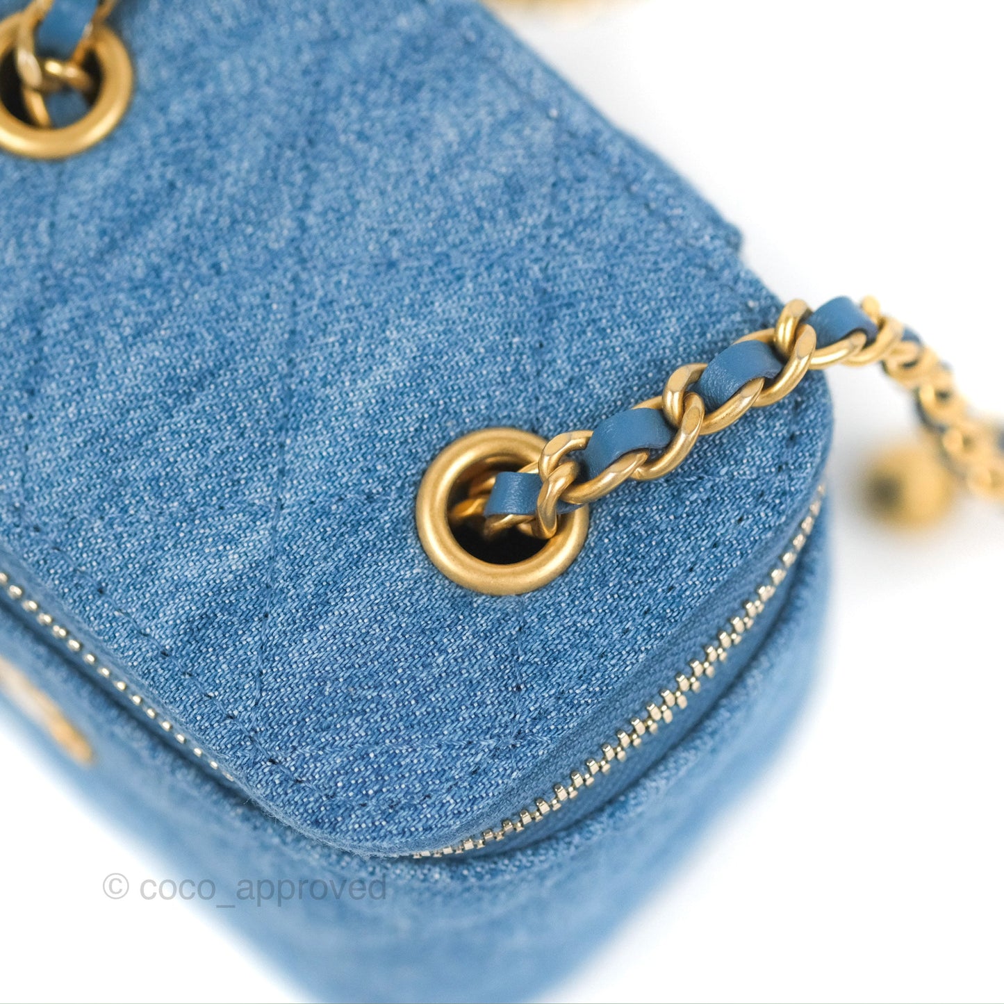 Chanel Mini Pearl Crush Vanity With Chain Denim Aged Gold Hardware