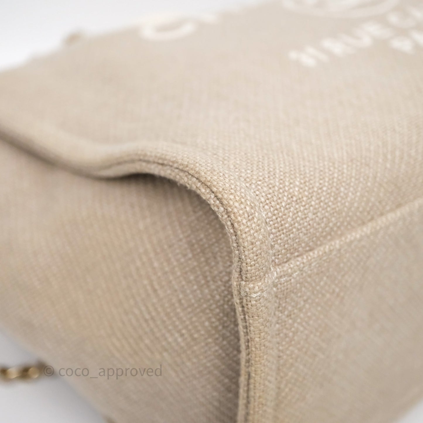 Chanel New Small Deauville Tote Beige Canvas Gold Hardware