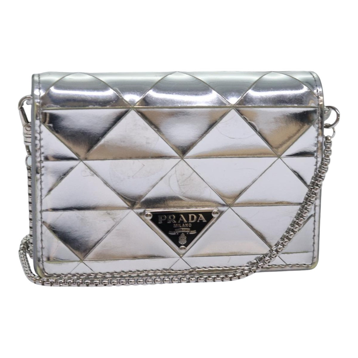 Luxury Prada Shoulder Pouch Triangle Panel Silver  84299