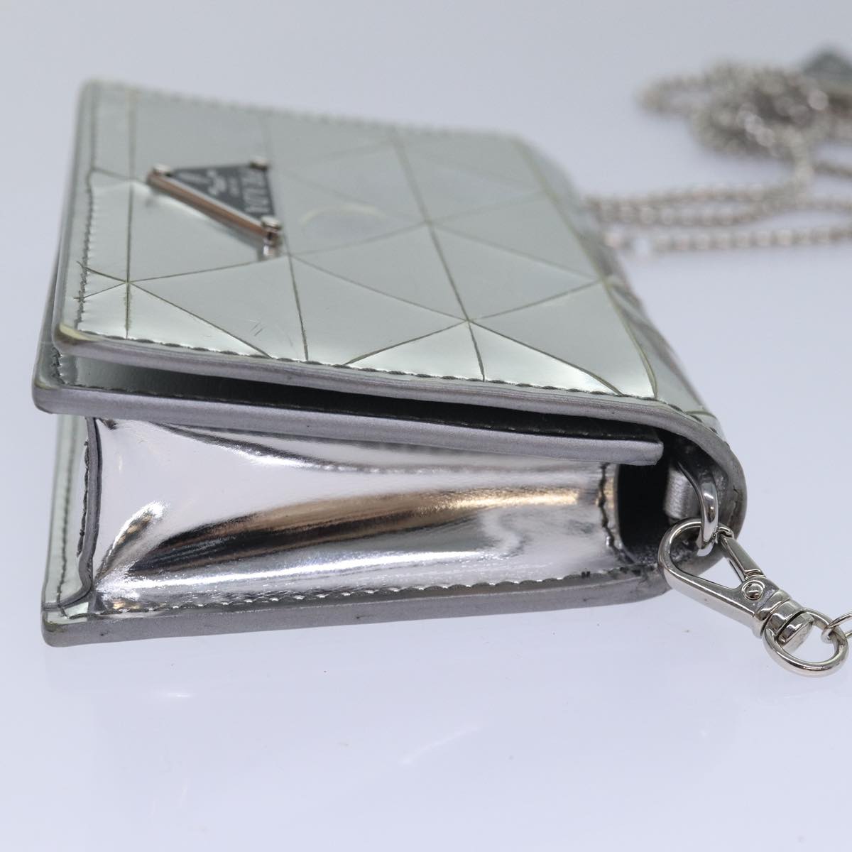 Luxury Prada Shoulder Pouch Triangle Panel Silver  84299