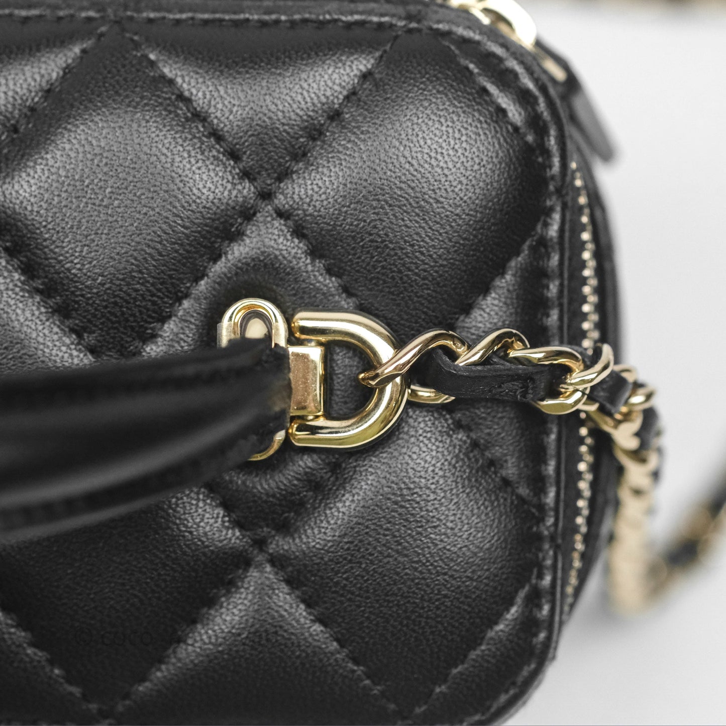 Chanel Classic Vanity Rectangular Top Handle With Chain Black Lambskin Gold Hardware