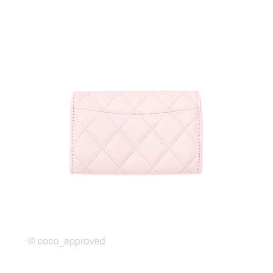 Chanel Quilted Flap Card Holder Caviar Pink Gold Hardware