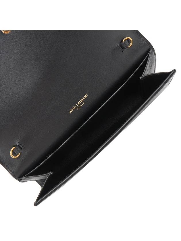 Luxury Saint Laurent Uptown Shiny Grained Leather Chain Wallet Black