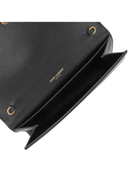 Luxury Saint Laurent Uptown Shiny Grained Leather Chain Wallet Black