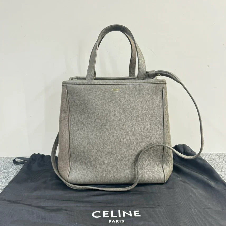 Luxury CELINE Fold Cabas Tote Bag Greige Leather Medium B20-03