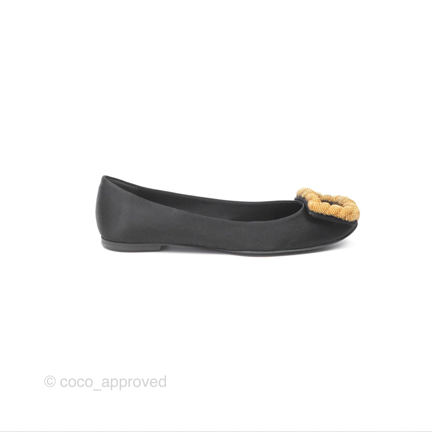 Roger Vivier Ballet Flats Black Satin Gold Hardware Size 36.5
