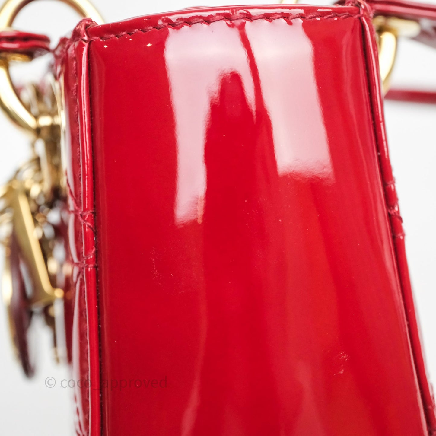 Christian Dior Mini Lady Dior Red Patent Cannage Gold Hardware
