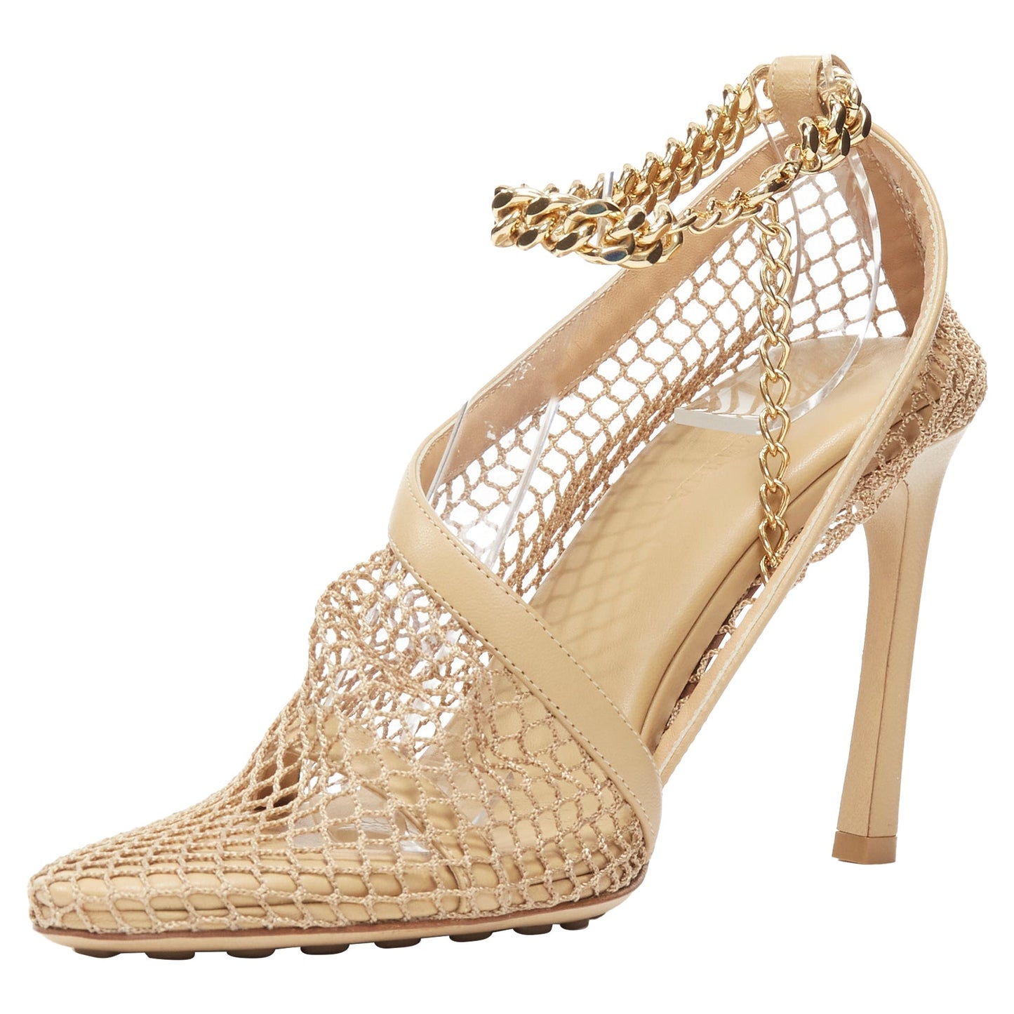 Luxury Bottega Veneta daniel lee fishnet gold chain high heel