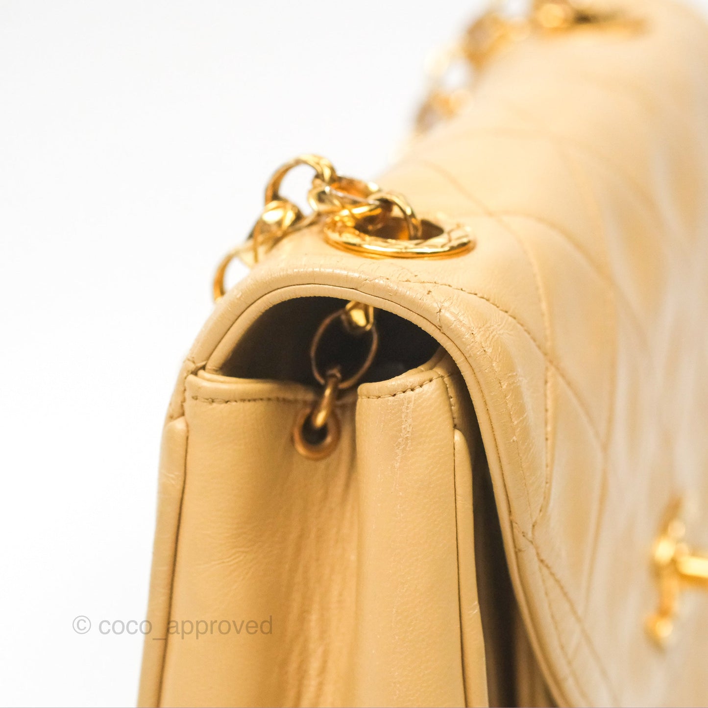 Chanel Vintage Round Flap Bag Quilted Beige Lambskin Gold Hardware