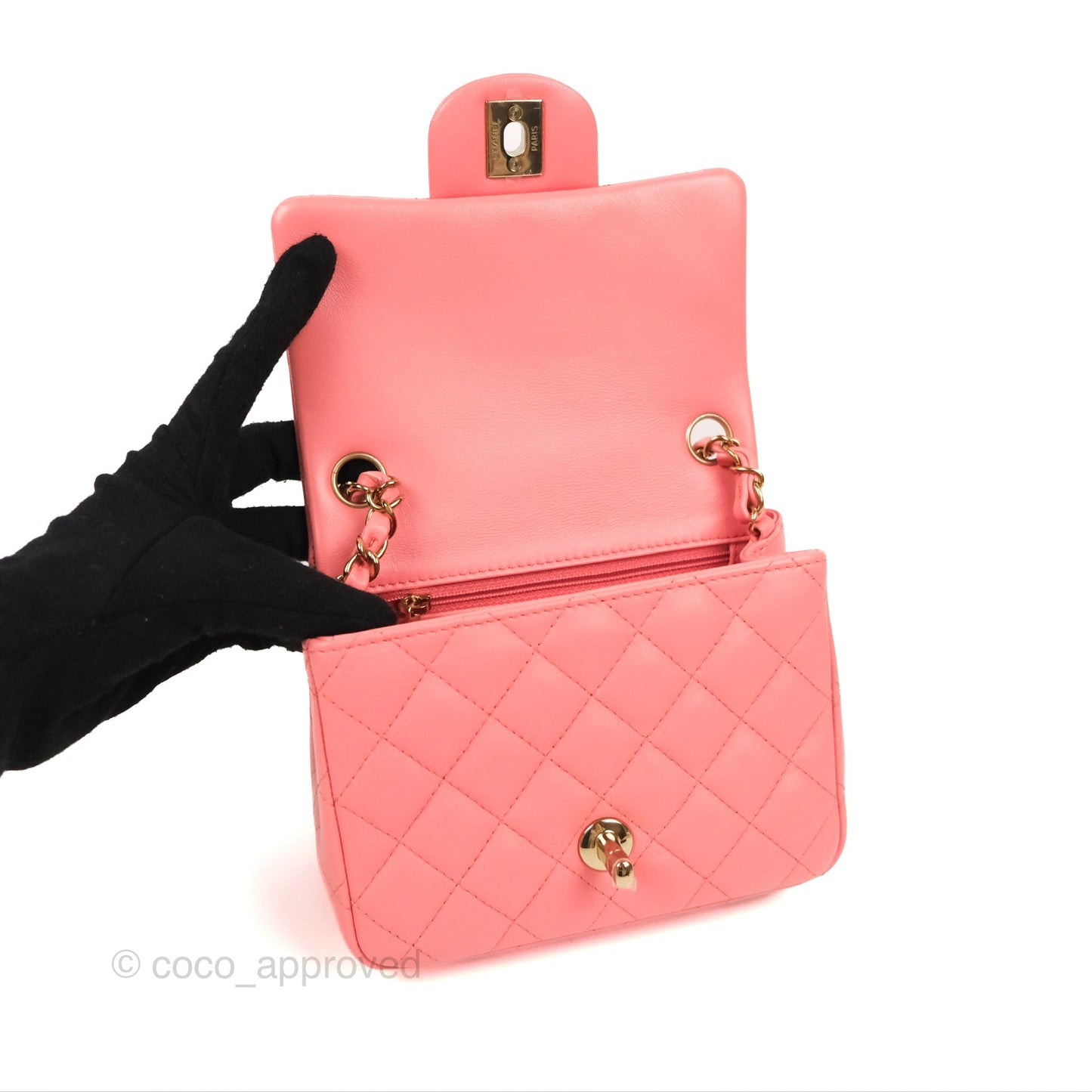 Chanel Quilted Mini Square Flap Pink Lambskin Gold Hardware