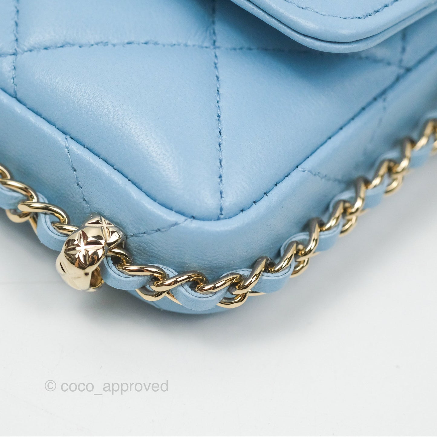 Chanel Mini Clutch With Chain Blue Lambskin Gold Hardware