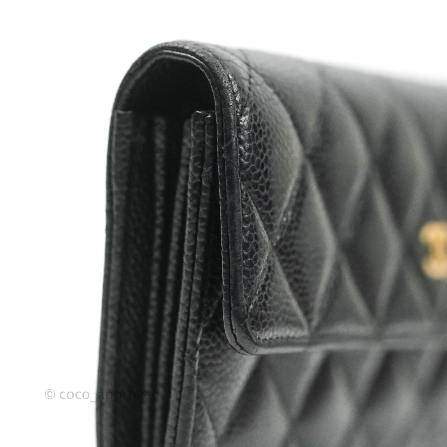 Chanel Quilted Long Wallet Black Caviar Gold Hardware