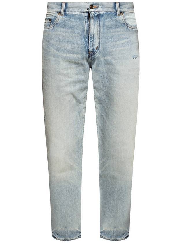 Luxury Saint Laurent Men's Carrot Fit Denim Jeans Light Blue