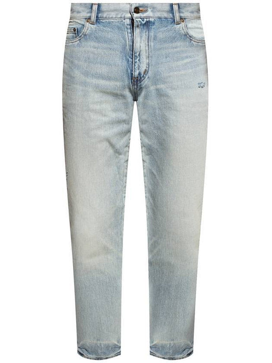 Luxury Saint Laurent Men's Carrot Fit Denim Jeans Light Blue