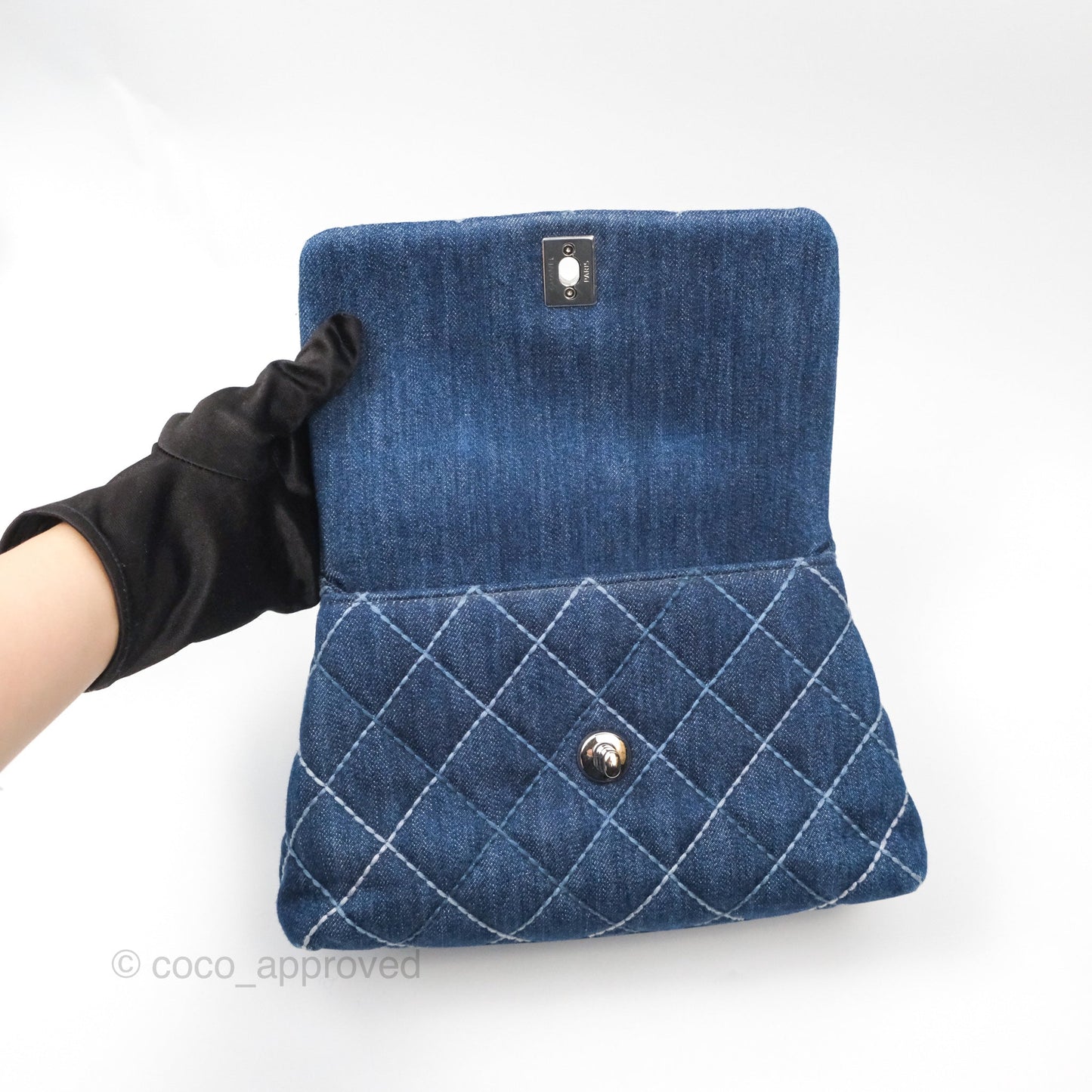 Chanel Small Coco Handle Quilted Contrast Stitch Denim Silver Hardware