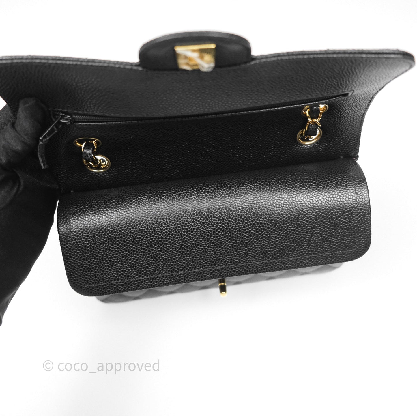 Chanel Small Classic Flap Quilted Black Caviar Gold Hardware