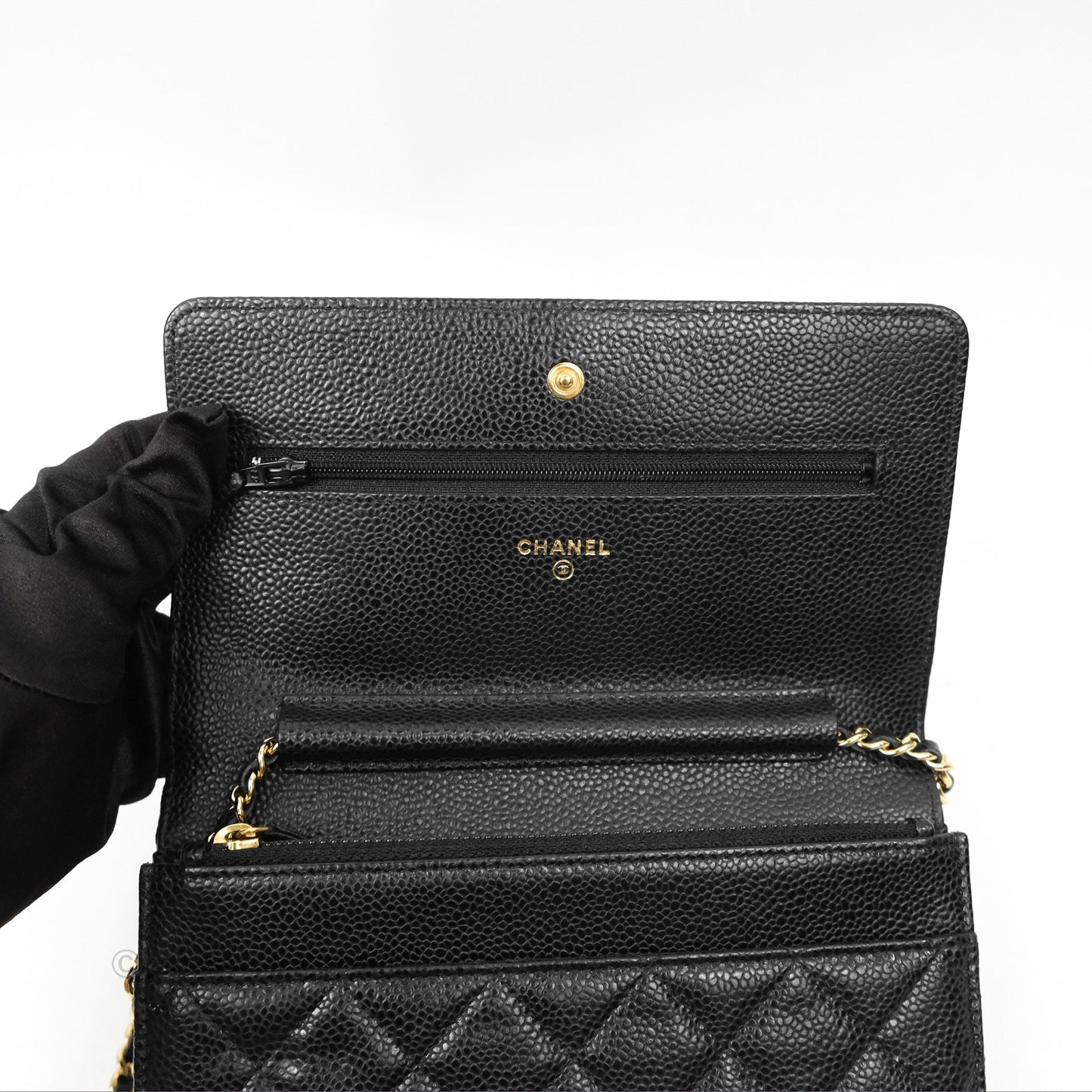 Chanel Quilted Classic Wallet On Chain WOC Black Caviar Gold Hardware