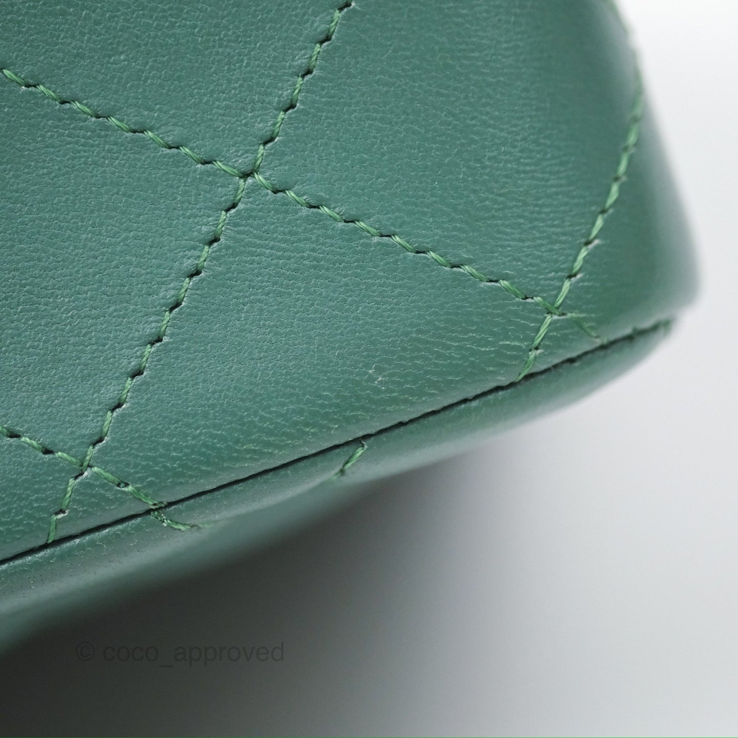 Chanel Mini Square Quilted Green Lambskin Silver Hardware