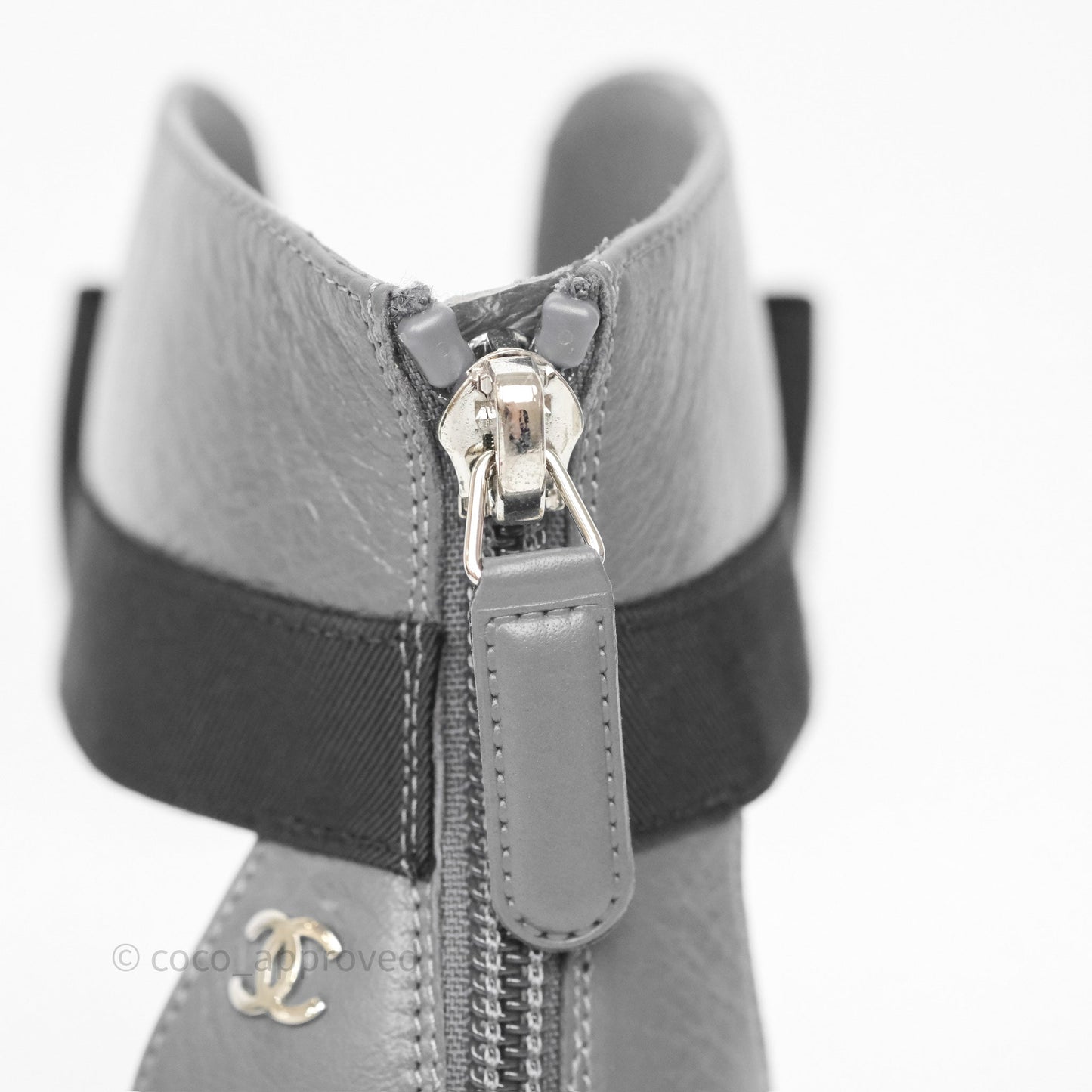 Chanel Cap Toe Bow Ankle-cuff Sandals Grey Black Lambskin