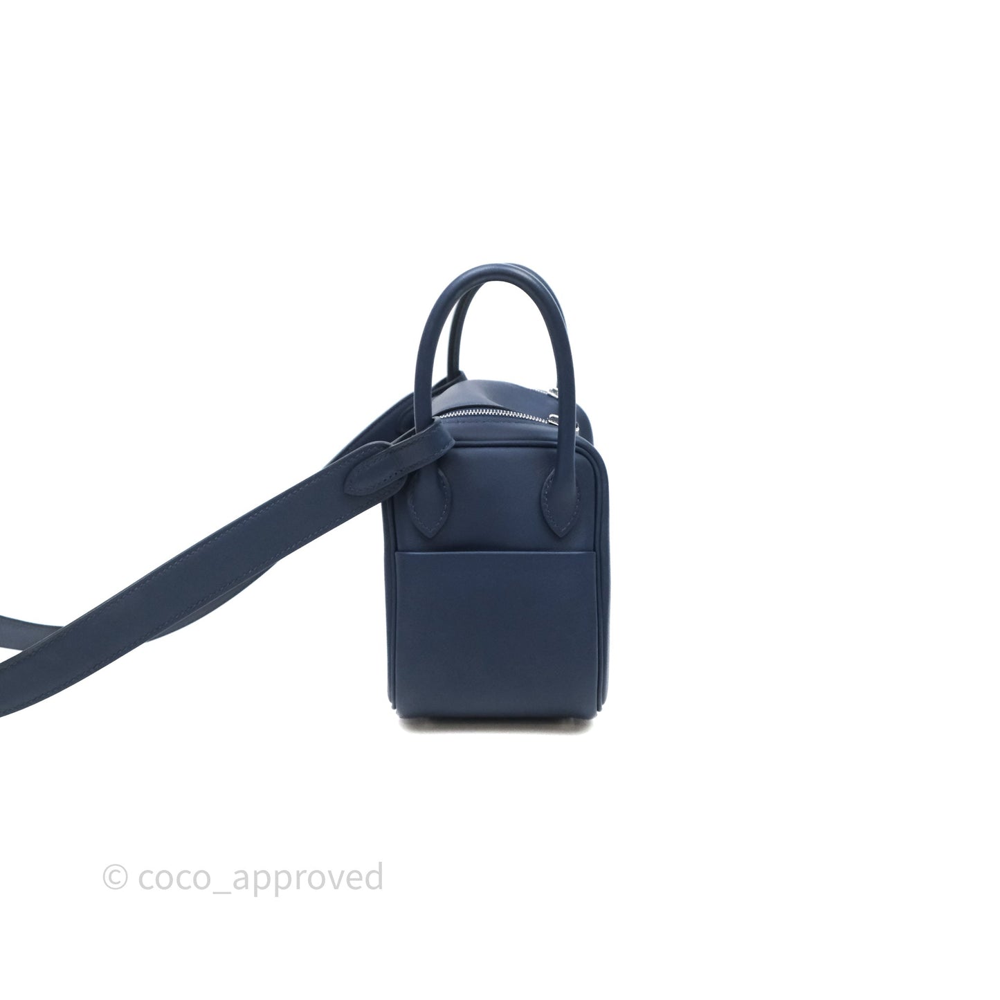 Hermès Mini Lindy II 20 Bleu Navy 7U / Rouge Grenat K1 Swift Palladium Hardware