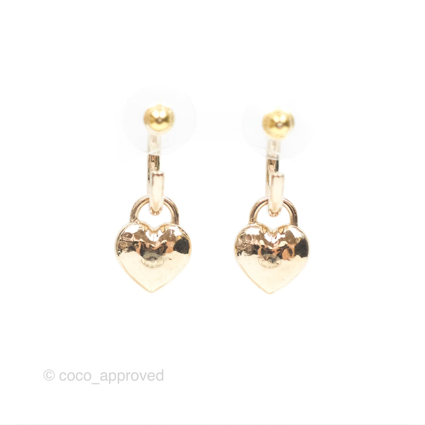 Chanel Heart CC Drop Hoop Earrings Gold Tone 23V