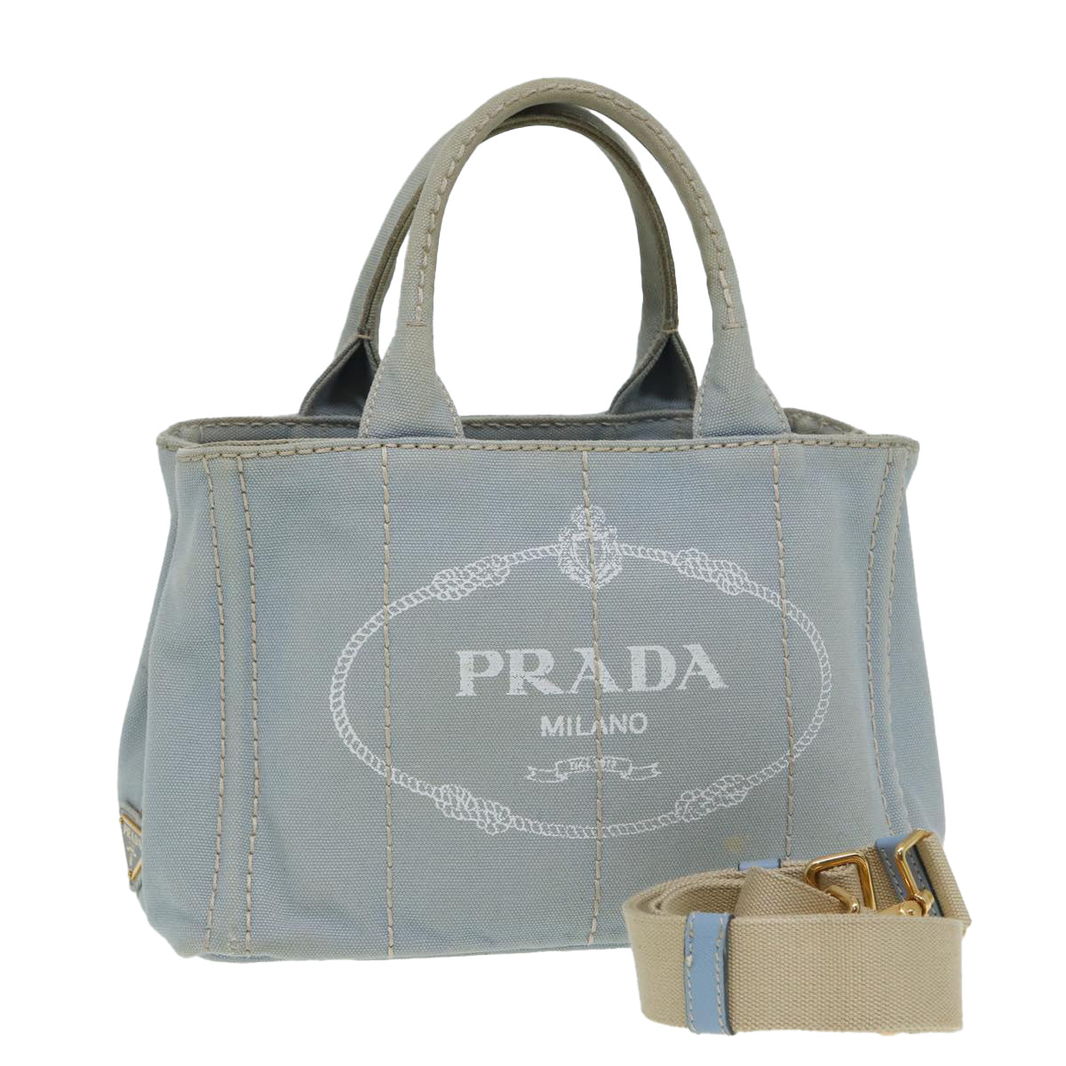 Luxury Prada Canapa PM Hand Bag Canvas Light Blue  84449