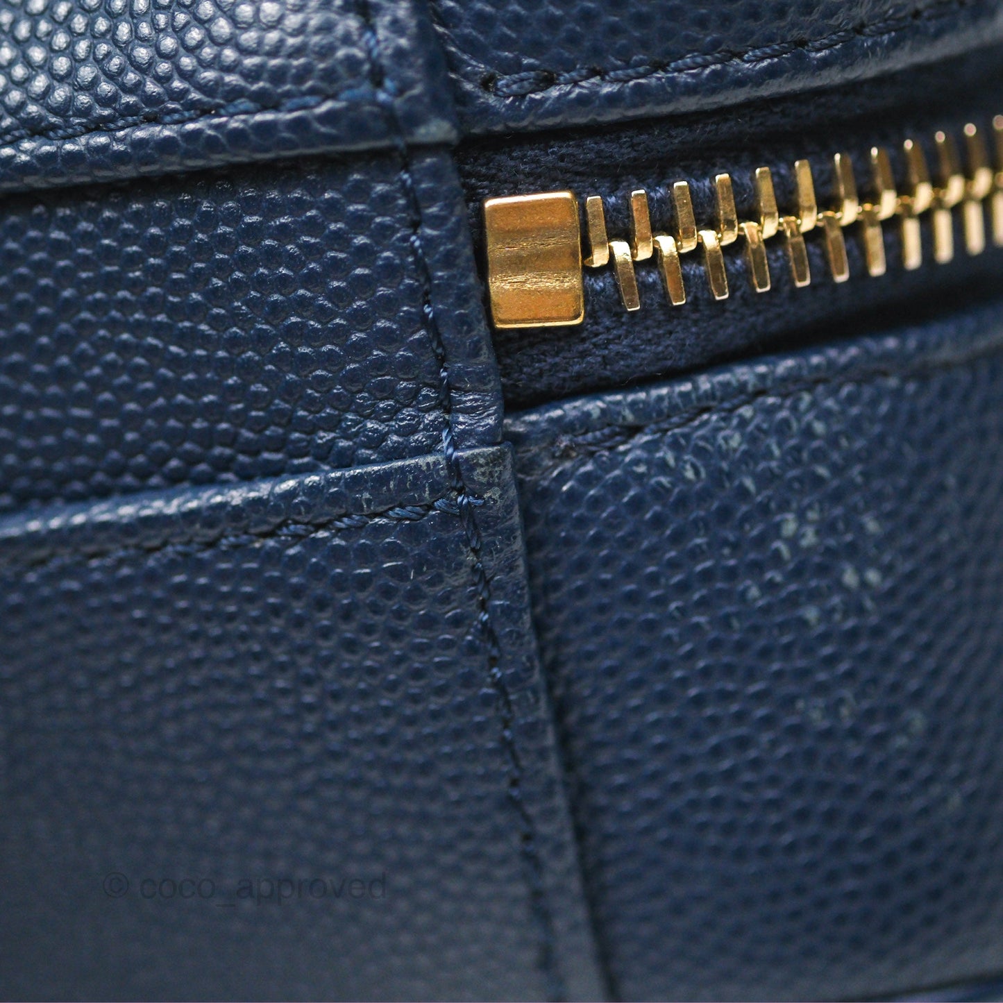 Chanel Quilted Small CC Filigree Vanity Case Navy Caviar Gold Hardware