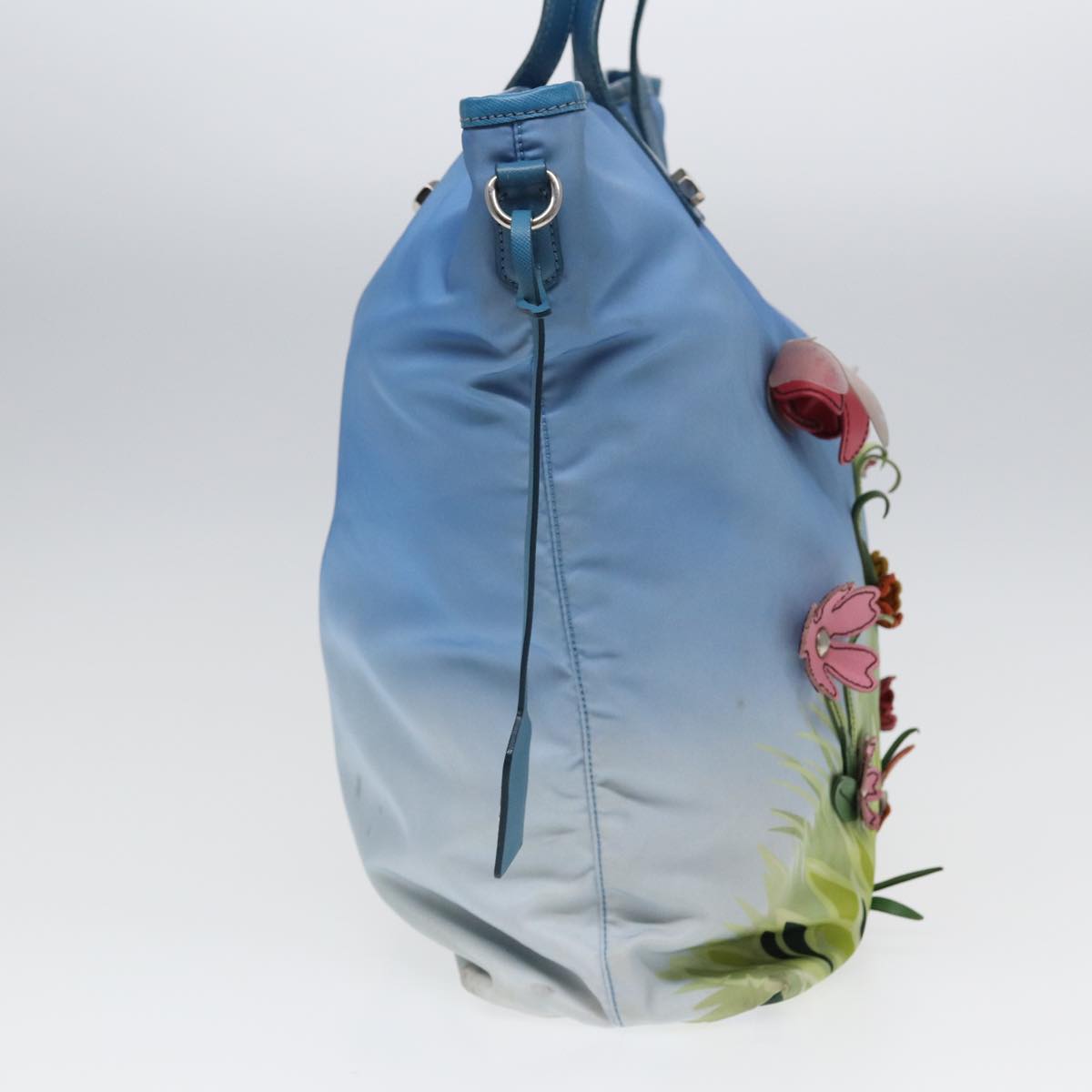 Luxury Prada Floral Tote Bag Nylon Blue Green  84450