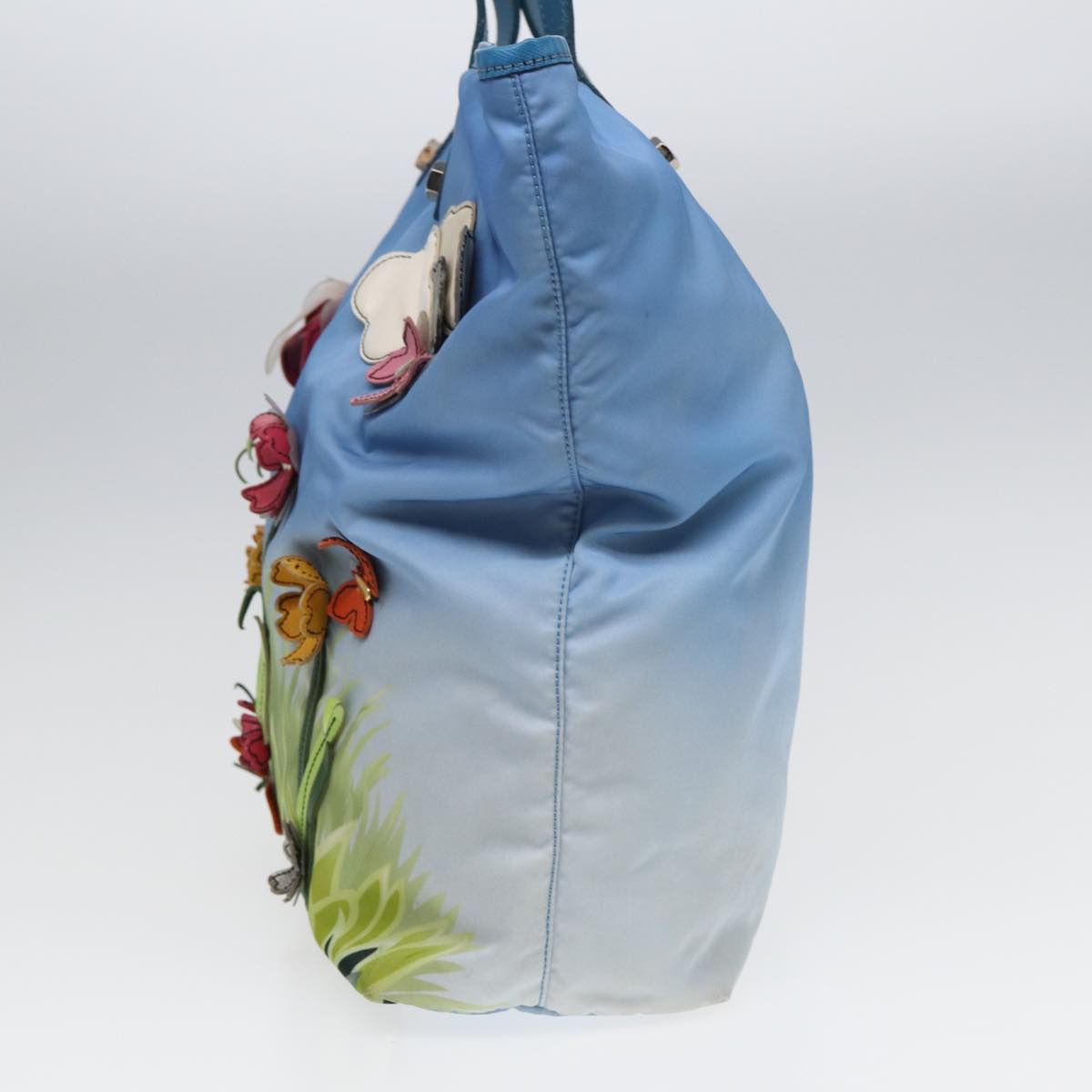 Luxury Prada Floral Tote Bag Nylon Blue Green  84450
