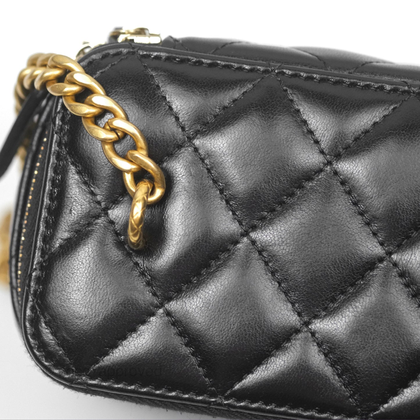 Chanel All Slide Vanity with Adjustable Chain Black Lambskin Aged Gold Hardware