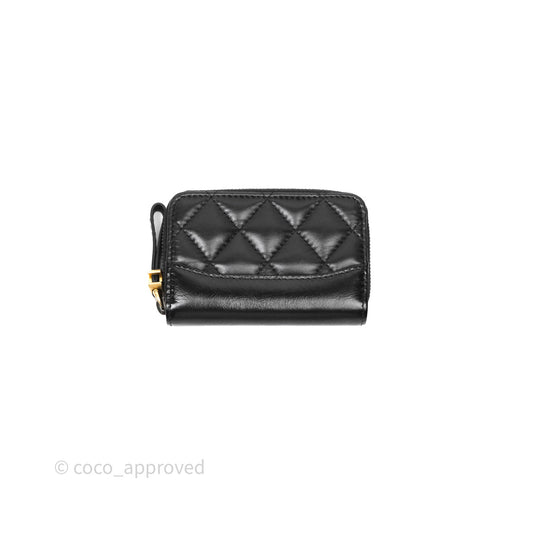 Chanel Quilted Gabrielle Zip Coin Purse Black Lambskin Aged Gold Hardware