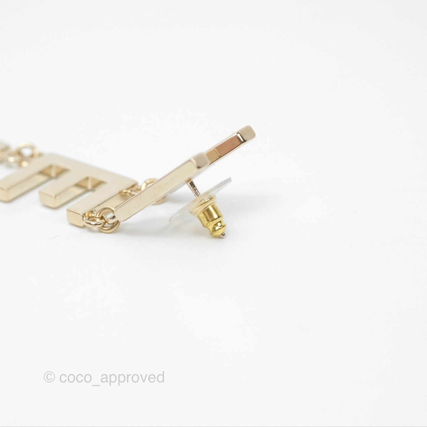 Chanel Letter Cha-Nel Logo Drop Earrings Gold Tone 21V
