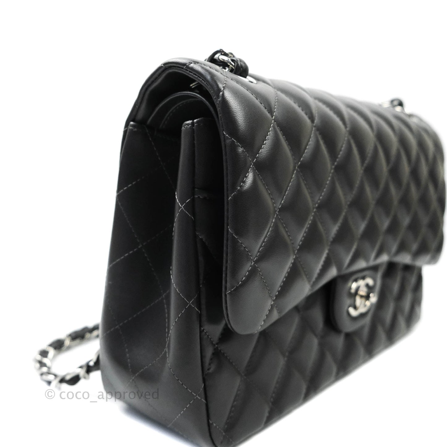 Chanel Jumbo Double Flap Dark Grey Lambskin Silver Hardware⁣⁣