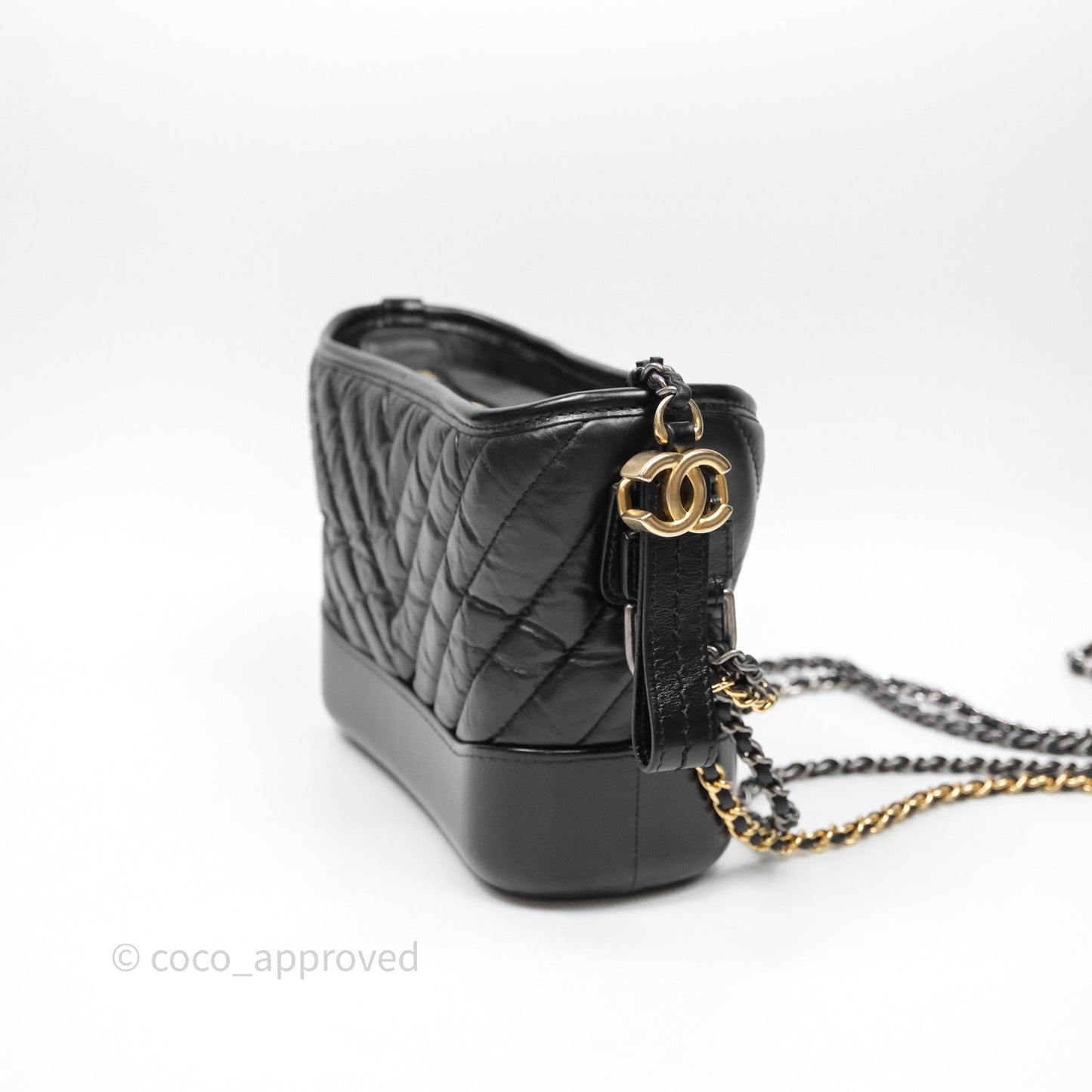 Chanel Small Gabrielle Hobo Chevron Black Aged Calfskin