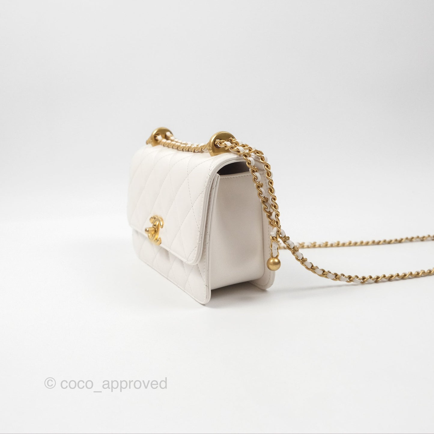 Chanel Quilted Mini Perfect Fit Adjustable White Calfskin Gold Hardware 24C