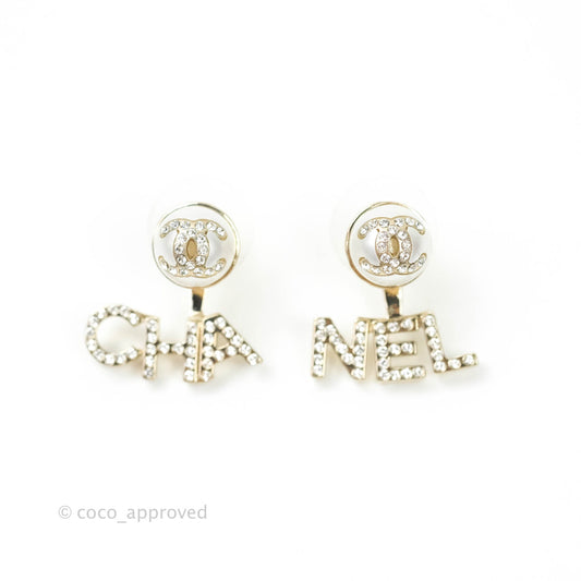 Chanel CC Pearl Rhinestone Earrings Gold Tone 21A