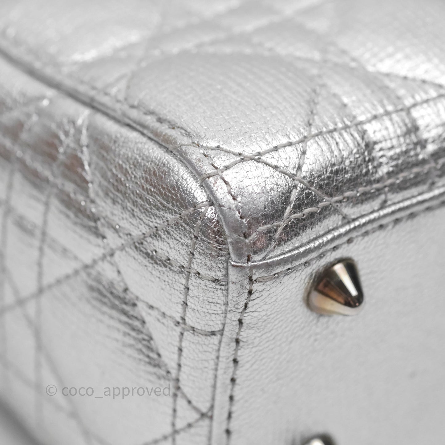 Christian Dior Small Lady Dior My ABCDior Silver Metallic Grained Calfskin Cannage