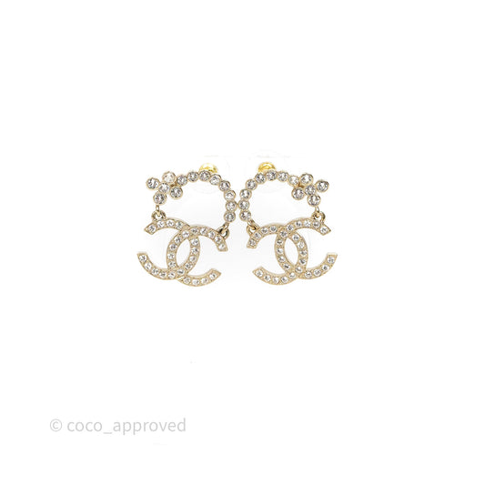 Chanel Crystal CC Floral Earrings Gold Tone 23A