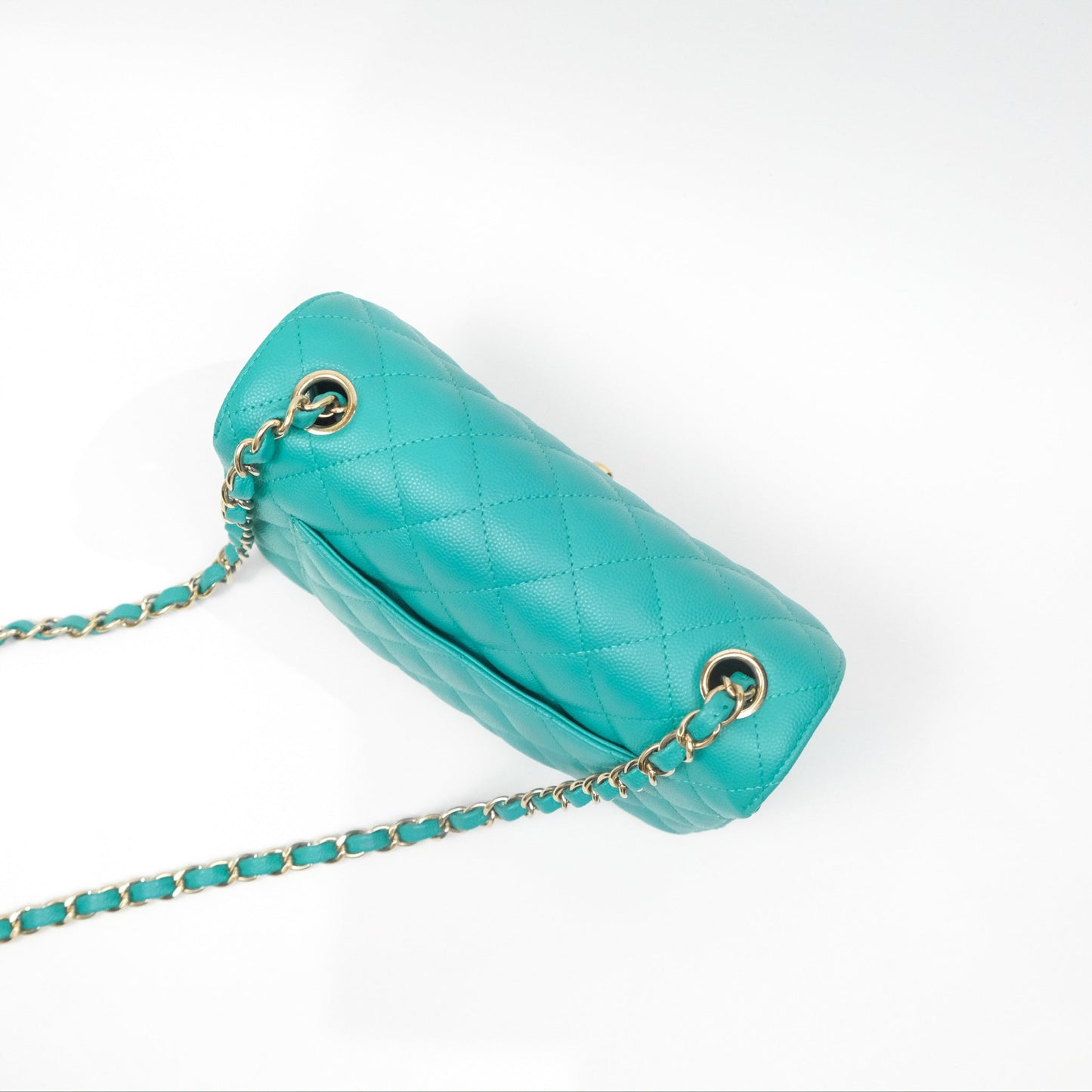 Chanel Mini Rectangular Flap Quilted Turquoise Caviar Gold Hardware